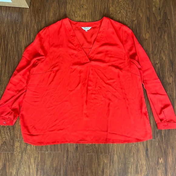 Tops - Red Long Sleeve V-neck Blouse